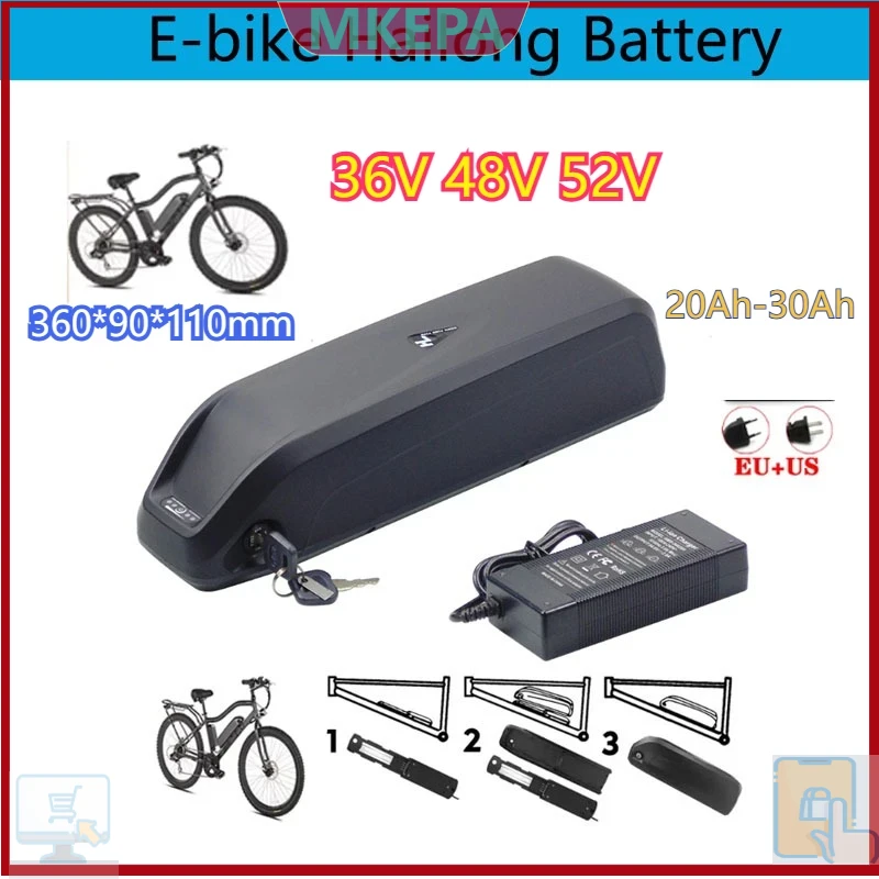 🔋36-48-52V For Motor Electric  - огляд і ціна Ebike Battery 48V 20Ah Hailong