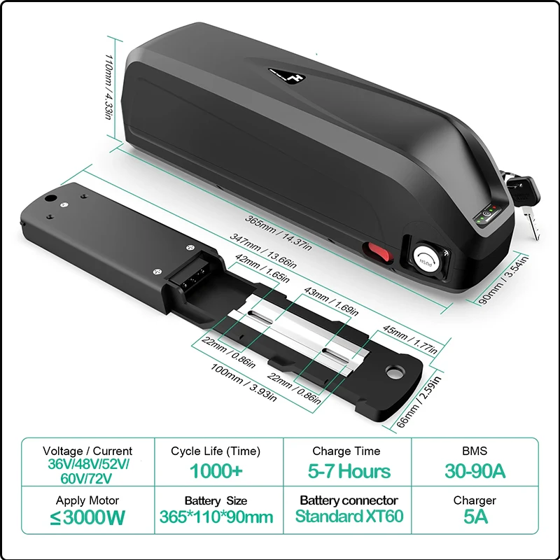 72V60V 48V 20AH 52V 36V 30AH 4 - огляд і ціна Ebike Battery 48V 20Ah Hailong