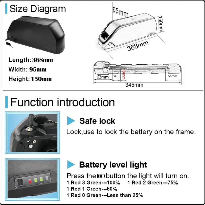 Cham 36 60 52v 48v 72v 45ah 60 - огляд і ціна Ebike Battery 48V 20Ah Hailong